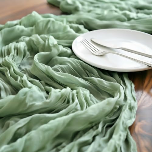 Sage Cheesecloth Table Runner Fall Boho Wedding Birthday Home Decor
