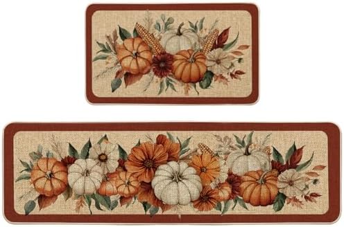 Artoid Mode Corn Flower Pumpkin Fall Kitchen Mats Set of 2-17x29+17x59
