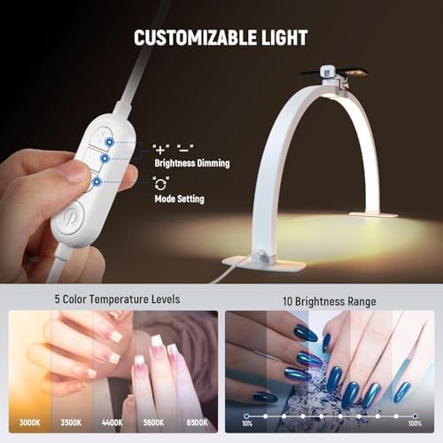 NEEWER Basics 29" Half Moon Nail Light for Desk, 36W Foldable Nail Tech Table Arc Lamp, LED Manicure Half Ring Light with Phone Holder for Makeup Beauty Tattoo Overhead Video Recording, HM02-D