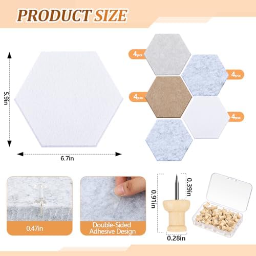 6.7 x 5.9 in 16 Pcs Hexagon Cork Board Tiles, Felt Pin Boards, Camel