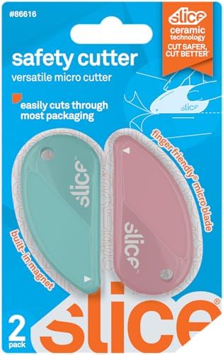 Slice Micro Safety Cutter | Safe Ceramic Box Cutter Lasting 11x Longer than Metal | Keychain Box Opener | Combo Pack | Mint + Dusty Rose