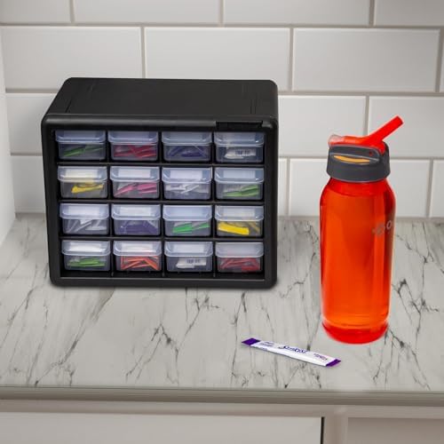 Akro-Mils 16-Drawer Plastic Storage Cabinet, 10.5"W x 6.5"D x 8.5"H, Black