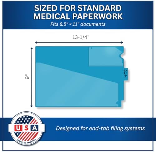 Doctor Stuff - Center Tab Vinyl Outguides, Diagonal Cut Front Pocket, Top Charge Out Slip Pocket, Plastic File Folder, Letter Size 9" x 13-1/4", Light Blue, 25/Box