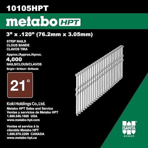 Metabo HPT Framing Nails | 3 In.x .120 | 21 Degree | Full Round Head | Smooth Shank | Bright Basic | 4,000 Count | 10105HPT