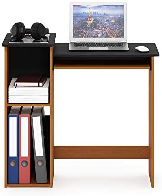 Furinno Econ 33-inch Wide Desk with 2-Tier Open Shelf, Light Cherry/Black