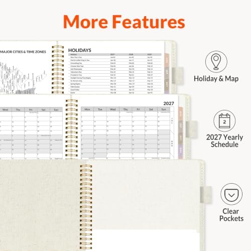 SUNEE 2027 Weekly & Monthly Planner 9"x11.2"- 12 Month (January 2027 - December 2027), Vegan Leather Cover, Pocket, Bookmark, Notes, Monthly Tab, Beige