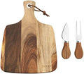 hecef Cheese Board set of 3,a Acacia Wood Cheese Plate, a Knife, a Fork, Charcuterie Board Platter Slate Serving Set for Appetizer Birthdays, Weddings, Housewarming (Cheese board with 2 knives)