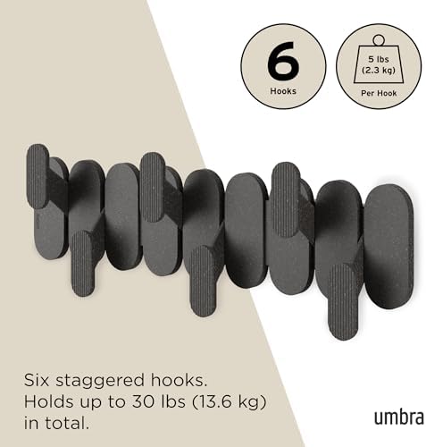 Umbra Tempo Wall-Mount Coat Rack with 6 Hooks, Black
