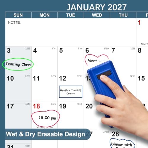 32" x 48" 2027 Wall Calendar 12 Month, Rolled Wet & Dry Erase Calendar