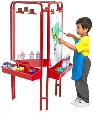 Colorations 3-Way Easel with Acrylic Panels for Multiple Children | Three Art Panels, Non-Rust Frame, Indoor/Outdoor Use, Easy to Clean, Kids' Standing Easel