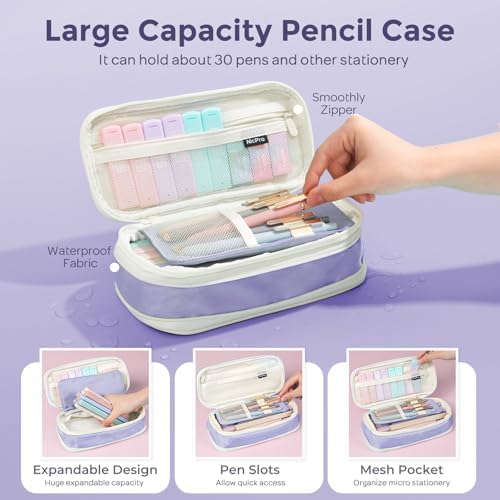 Nicpro School Supplies Stationary Set with Pencil Case, 39 PCS Purple | Back to Schoo Supplies, Pen Case with 12 Highlighter, 5 Gel Pen, 6 Mechanical Pencil, Essentials for College, Nursing Student