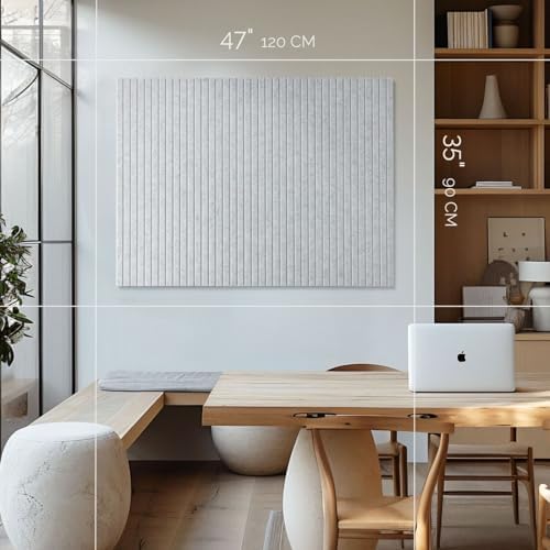 VIVELDA Large Felt Bulletin Board 48 x 36 Inch - 12-Pack Square Acoustic Wall Panels, Cork Board Alternative, NRC 0.95, Damage-Free Adhesive, Slatted Design for Home, Classroom (Marble)