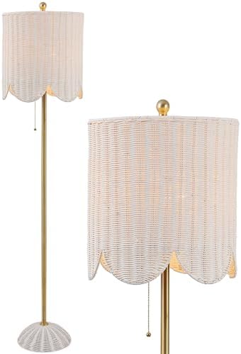 JONATHAN Y Joel Scalloped Rattan Floor Lamp 63.5", White/Brass Gold