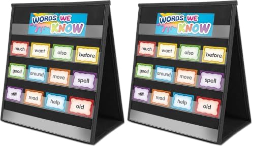 EAMAY Desktop Pocket Chart, Tabletop Teaching Classroom Pocket Charts Double-Side and self-Standing Pocket Chart for Kindergarten, Home Use or Classroom (Black) (Pack of 2)