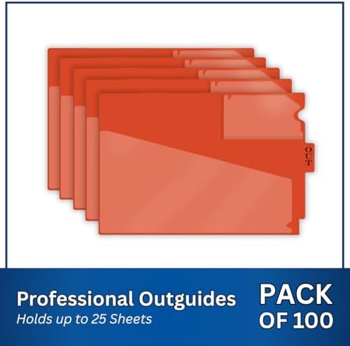Doctor Stuff - Center Tab Vinyl Out Guides, Diagonal Cut Front Pocket, Top Charge Out Slip Pocket, Plastic File Folder, Letter Size 9" x 13-1/4", Orange, 100/Box