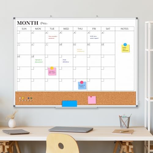 Large Dry Erase Calendar Whiteboard for Wall, 48" x 36" Month White Board