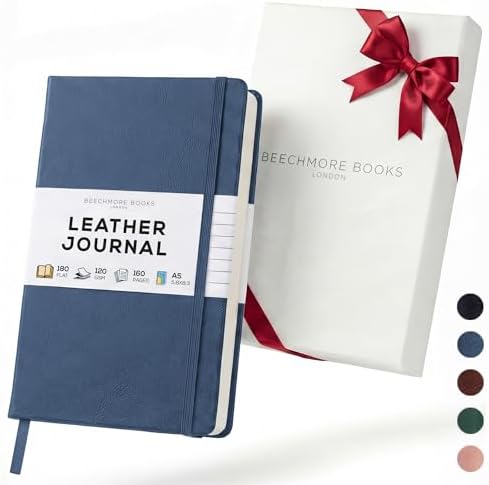 BEECHMORE BOOKS A5 5x8 Lined Leather Journal For Men, 120 GSM with Gift Box
