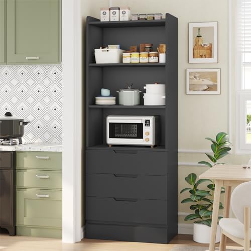 DICTAC Bookcase Set of 2 with 3 Drawers 73.23'' Bookshelf Storage Cabinets with Shelves and Drawers Kitchen Pantry with Microwave Stand,Storage Organizer for Living Room,Office,Study,Bathroom