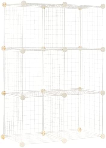 Amazon Basics 6 Cube Wire Grid Storage Organizer, Stackable Storage Cubes, Modular Closet Organizer Shelves, 14.6" D x 30.3" W x 44.8" H, White