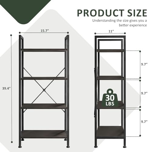 4 Tier Bookshelf, Free Standing Bookcase with Open Storage Shelves