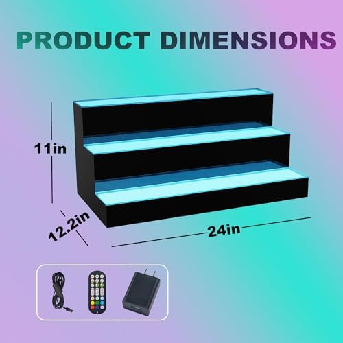 MESAlLUP Acrylic 24 Inch 3 Tier LED Liquor Bottle Display Shelf, Lighted Bar Shelves with APP or Remote Control, Mulit Color Lighting for Home Mini Bars Decor, Restaurants & Party Use