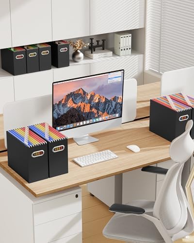 Oterri Portable Collapsible Cardboard File Box with Handle for Letter-Size | 1-Pack. Stainless Steel Handle. Label Stickers Included. Fits Letter Folders (Not Included). Home, Office, School, Dorm, Tax.