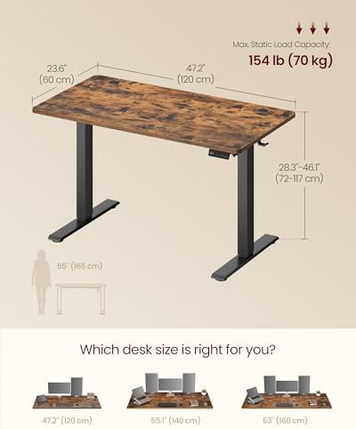 VASAGLE Electric Standing Desk, Height Adjustable, 47.2 x 23.6 Inches