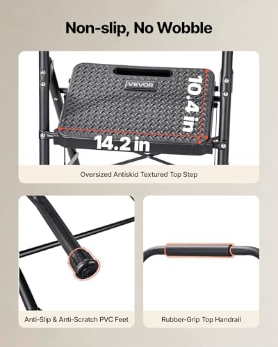 VEVOR 3 Step Ladder, Folding Step Stool with Wide Anti-Slip Pedal and Comfort Handgrip, Lightweight 600 lbs Capacity Portable Steel Ladder, Multi-Use for Kitchen, Home, Household and Office, Black
