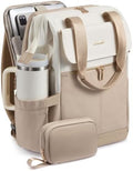 LOVEVOOK Laptop Backpack for Women with Giant Tumbler Holder, 15.6 Inch Work Laptop Bag with USB Port, Fashion Teacher Nurse Backpack Purse, Waterproof Travel Computer Backpack, 2PCS, Beige-Khaki