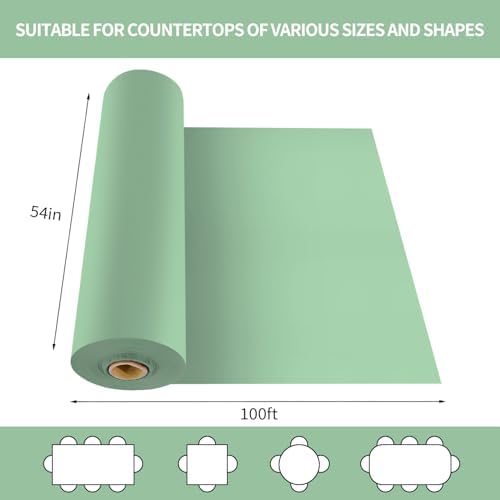 CXPSINC 54 Inch X 100 Feet Plastic Table Cover Roll Disposable Tablecloth with Slide Cutter for All Type/Shape Tables | Party, Banquet, Birthdays, Weddings(Sage Green, 100 Feet)