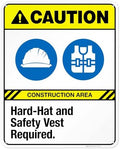 Hard-Hat and Safety Vest Required Sign, ANSI Caution Sign,