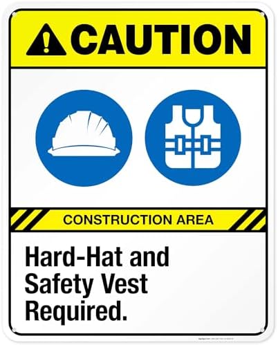 Hard-Hat and Safety Vest Required Sign, ANSI Caution Sign,