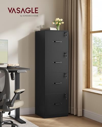 VASAGLE 4 Drawer File Cabinet with Locks, for A4, Letter Sized Documents