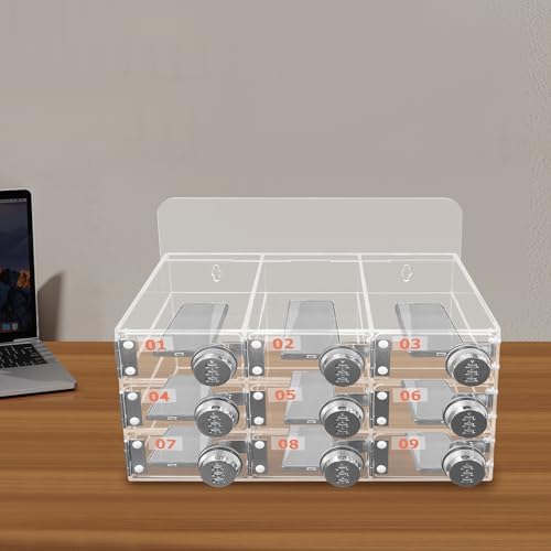 Cell Phone Locker Box,9 Slots Cell Phone Storage Locker, Clear Acrylic Storage Cabinet Wall Mounted for School Factory Office