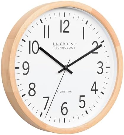 La Crosse Technology 404-53707-INT 12.8-Inch Beech Wood Atomic Analog Wall Clock
