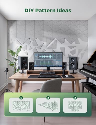18 Pack Acoustic Panels Sound Absorbing for Wall Home Office, Gary Cut-line Decorative Sound Reducing Art Peel and Stick Ceiling Tiles for Recording Studio Acoustical Treatments Gaming Room