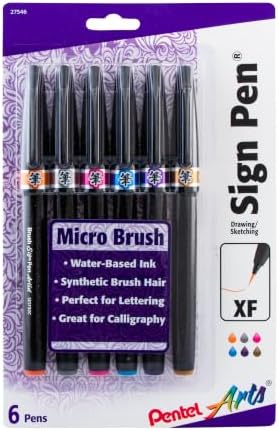 Pentel Arts Sign Pen Micro Brush, Assorted Ink, (F/N/P/S/V/Y) 6-pk (SESF30BP6M1)