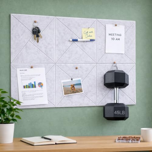 Large Bulletin Felt Board – 36" x 24" Wall Tiles with 50 Wooden Push Pins for Office, Home, Notes, Photos & DIY Classroom Décor(6PCS,White)