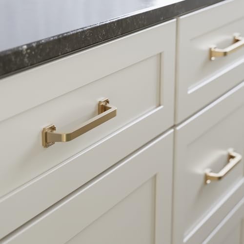 Franklin Brass 10 Pack Champagne Bronze Gold Cabinet Handles 5-1/16 inch (128mm) Kitchen Cabinet Handles and Drawer Pulls for Cupboards and Dressers |Notched Backplate