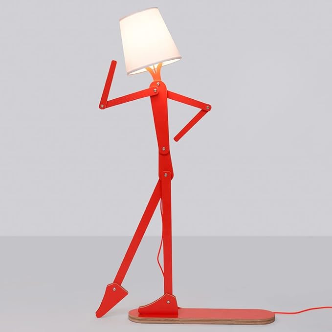 Cool Tall Wood Floor Lamp Corner Reading LED Bulb Included, Orange | Unique Design, Bedroom, Living Room, Office, Kids Bedside, Dorm, Decorative Standing Light, Creative Swing Arm