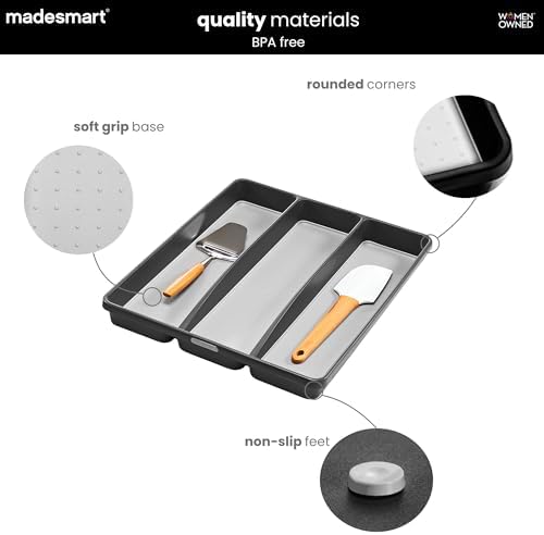 madesmart Classic 3 Compartment Utensil Tray, Granite