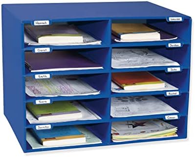 Classroom Keepers Sturdy Cardboard Mailbox, 10-Slot, Blue, 16-5/8"H x 21" W x 12-7/8"D, 1 Unit