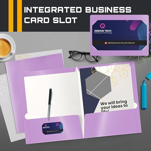 Better Office Products 2 Pocket Glossy Laminated Lavender Paper Folders, Box of 25, Letter Size, Lavender Light Purple Paper Portfolios, 25 Pack