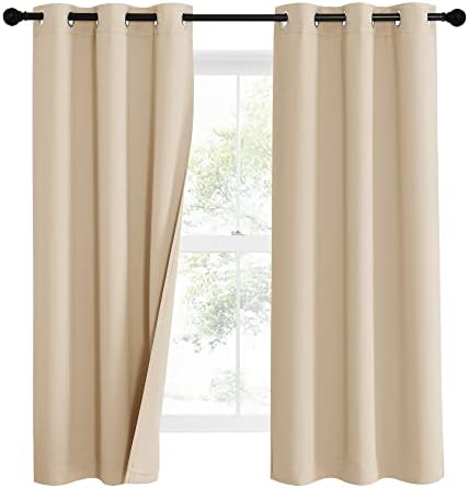 NICETOWN Bedroom Full Blackout Curtain Panels, Super Thick Insulated Window Covers, Complete Blackout Draperies with Noise Absorb Liner for Short Window(Biscotti Beige, Set of 2, 42 by 63-inch)
