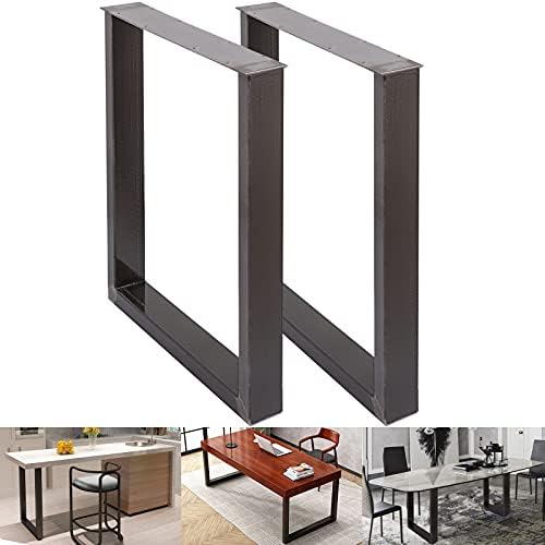 VEVOR Set of 2 Steel Table Legs, 28”Height 23”Wide Dining Table Legs,Heavy Duty 3.1" Square Box Section Square Table Legs, 28x23x3.1 Inch Black Industrial Country Style Metal Dining Legs