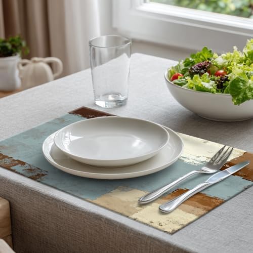 Batmerry Grey and Beige Art Painting Linen Placemats Set of 6, Brushstrokes Abstract Brush Painting Washable Table Mats for Kitchen Table Thickened Heat Insulation Dining Set Indoor Outdoor 12X18 in