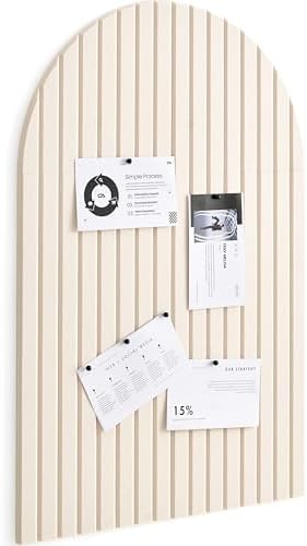 VIVELDA Large Felt Bulletin Board Arched 35" x 24" - Cork Board Alternative for Wall, 6 Felt Tiles with 32 Adhesive Tabs, Stylish Pin Board for Home Office, Bedroom & Classroom (Linen)