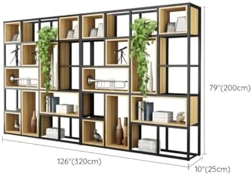 Wood Industrial Cube Bookcase with Shelves & Open Back Iron Bookshelf Floor Steel & Wood Shelf Multi-Layer Shelf Storage Rack Office Partition Display Rack Natural 126" L x 9.8" W x 78.7" H