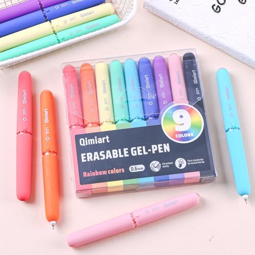 Erasable Gel Pens, 9 Pack Rainbow Colors, 0.6mm Fine Point