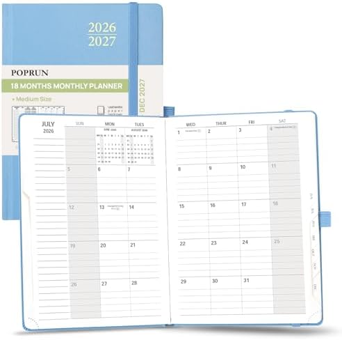 POPRUN Monthly Planner 2026-2027, 6.25" x 8.5", Academic Calendar Book